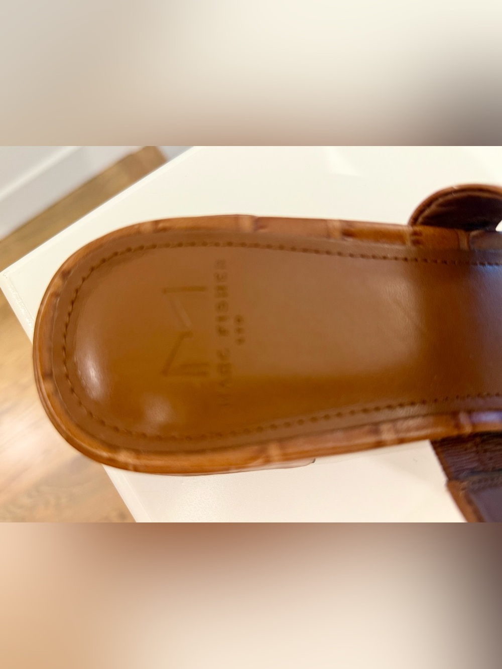 Marc Fisher LTD Cognac Croc Embossed Block Heel Slide Sandals Women’s Size 9 New - Picture 4 of 9